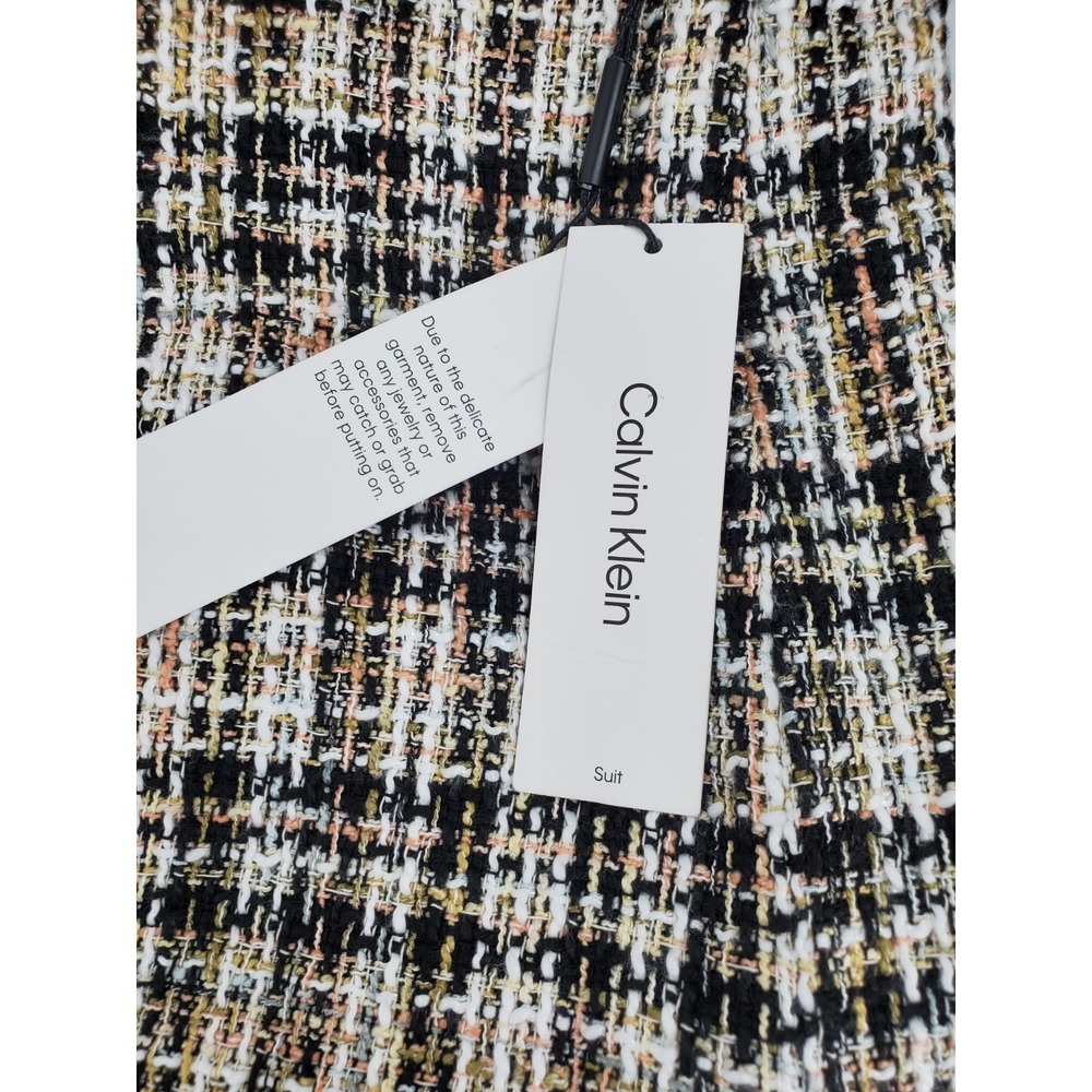 Calvin Klein Tweed Lined Fringe Hem Pencil Skirt Size 16 Black Beige Pink New - Picture 9 of 9